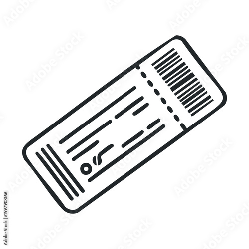 Outline of a simple ticket with barcode and perforated lines