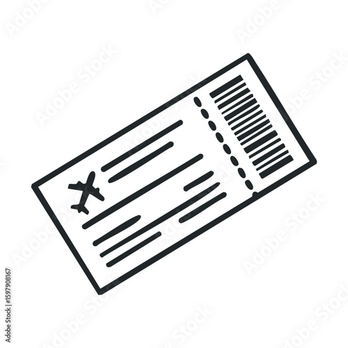 Airline ticket icon with barcode and airplane symbol on white background