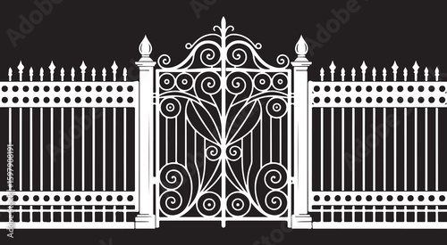 Ornamental Iron Gate Vector Design – Decorative Wrought Fence Silhouette