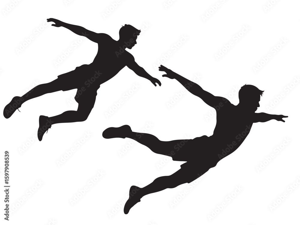 Parkour Duo Silhouette – Freerunning Leaping Athletes Vector Parkour Duo Silhouette – Freerunning Leaping Athletes Vector