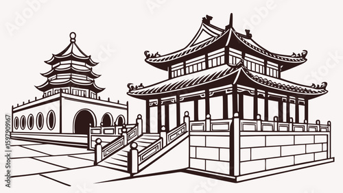 chinese temple architecture vector silhouette illustration 