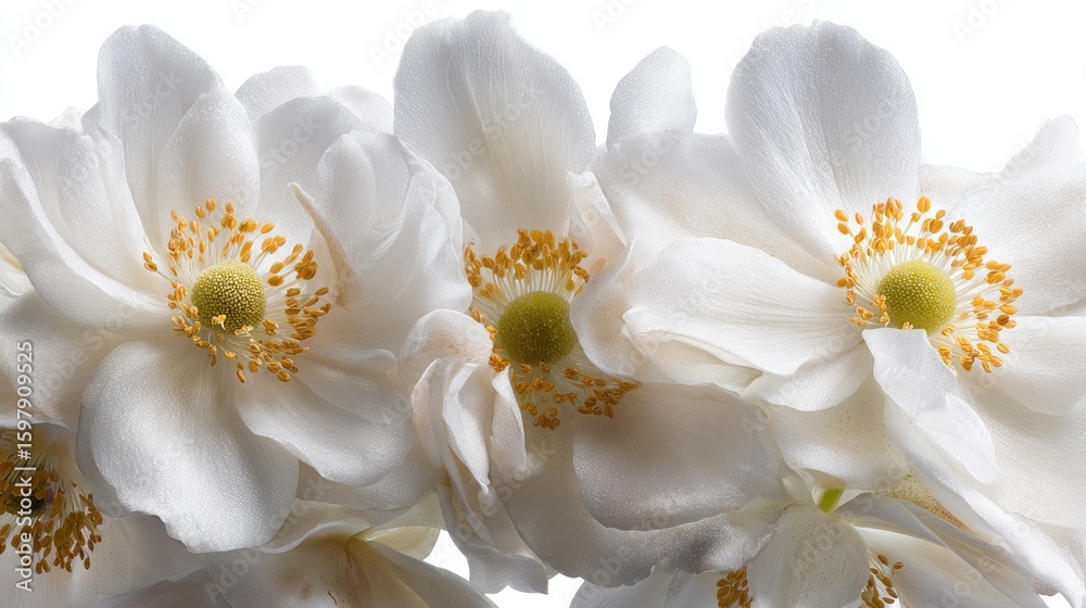 Obraz premium Close Up Delicate White Flowers with Water Droplets