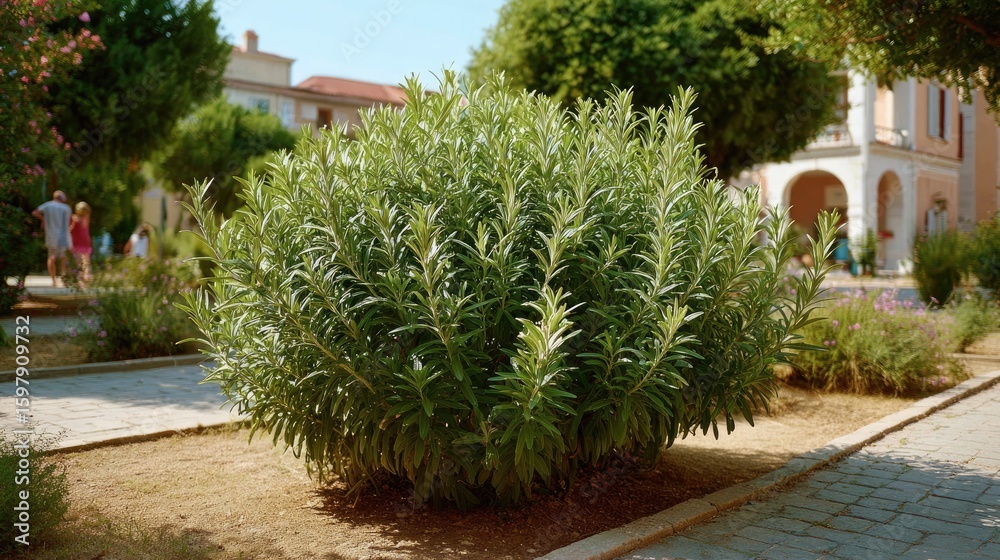 Fototapeta premium Bush in park: A vibrant bush stands out amidst the tranquil environment of a lush park, capturing the essence of nature's serenity.