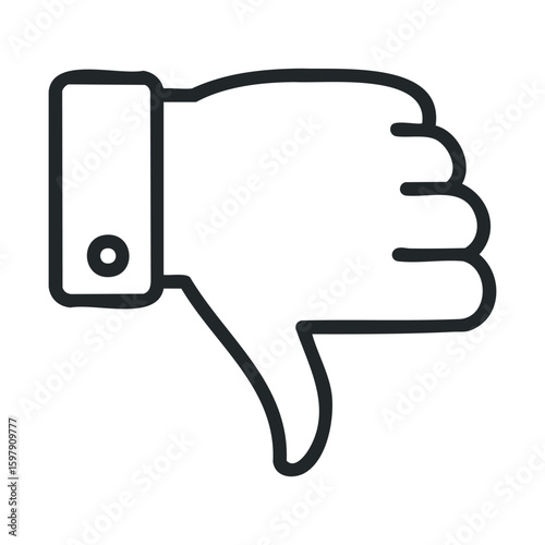 Thumbs down hand gesture illustration in black and white outline