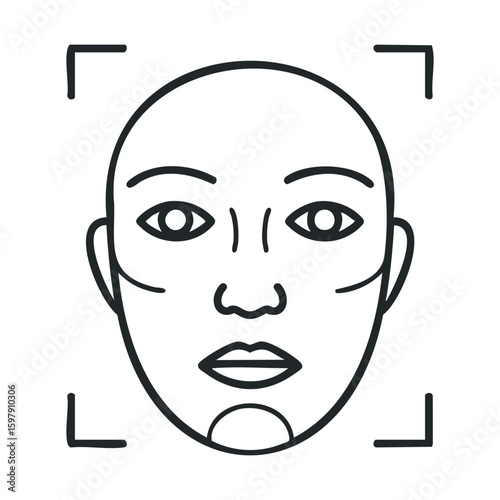 Facial recognition technology icon with human face outline and scanning frame