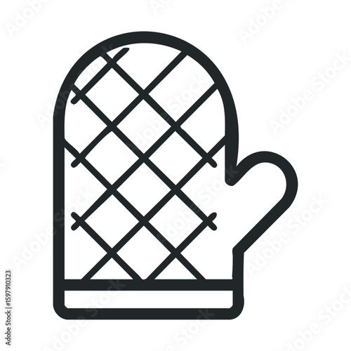 Black and white quilted oven mitt icon with grid pattern