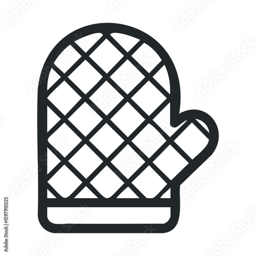 Quilted oven mitt line drawing – simple black and white kitchen glove illustration