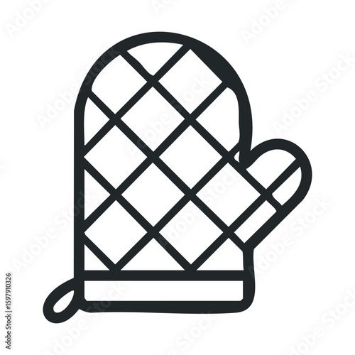 Quilted kitchen oven mitt vector illustration in black and white