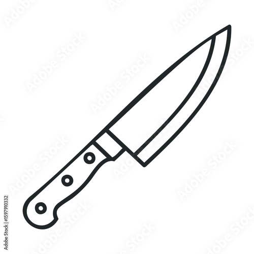 Black and white icon of a chef’s knife with riveted handle