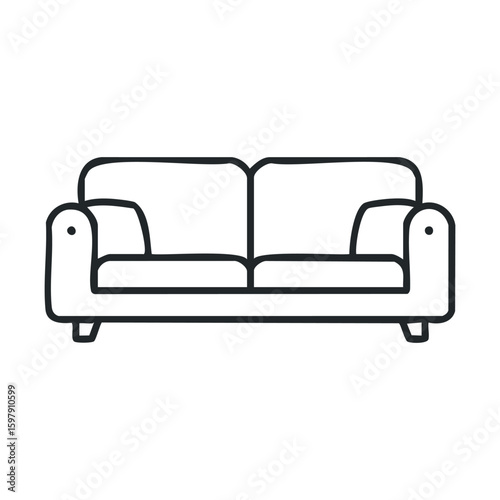 Minimalist black and white sketch of a sofa with cushions