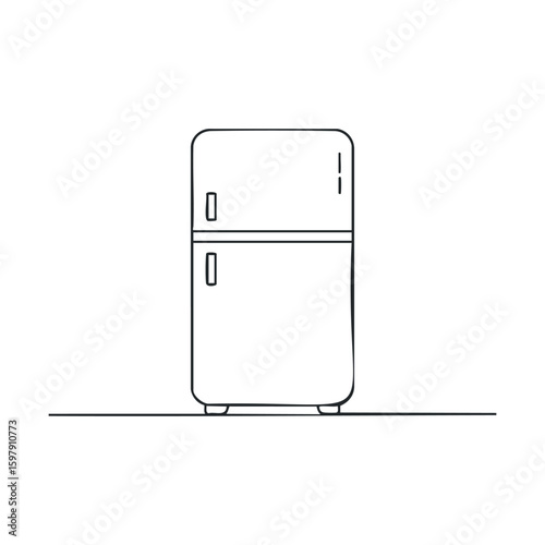 Minimalist black and white line drawing of a classic refrigerator