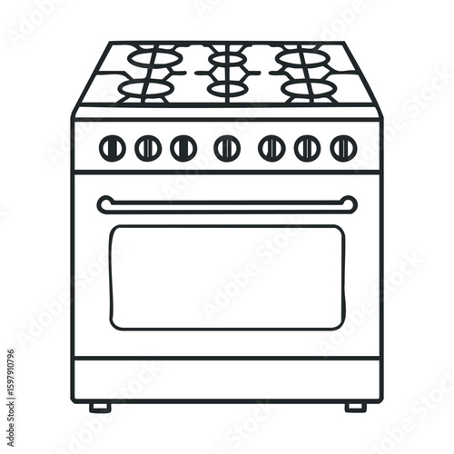 Minimalist line art of modern gas stove with oven