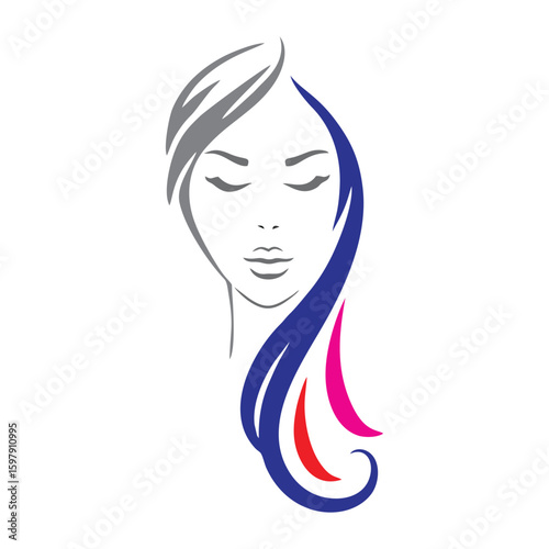 Colorful Hairstyle Woman Face Logo
