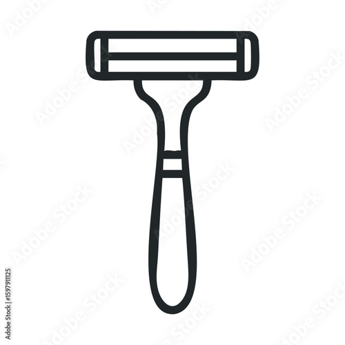 Minimalist black and white illustration of a safety razor