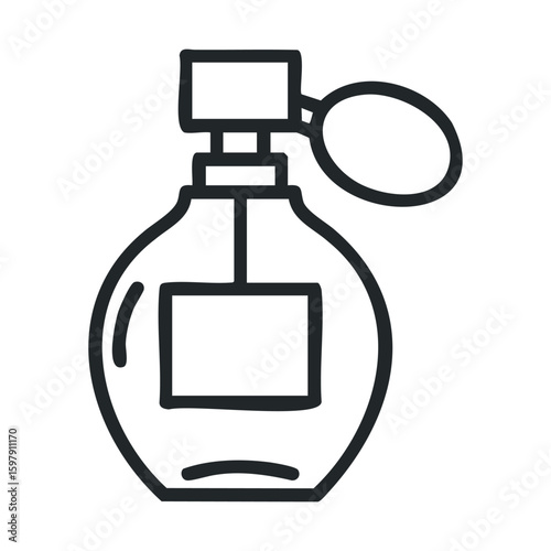 Outline of vintage perfume bottle with bulb atomizer on white background