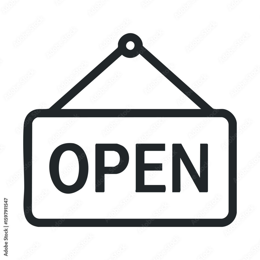 Simple open sign icon for business availability notification in black and white design Simple open sign icon for business availability notification in black and white design
