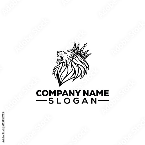 Roaring Lion Head with Royal Crown Logo