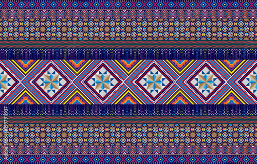 Colorful bright geometric vector seamless pattern. Ethnic style tribal striped background. Motley decorative abstract ornament with stripes, lines, zigzag, triangles, shapes, borders. Endless texture
