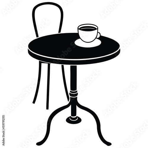 Elegant Black Line Vector of a French Café Table
