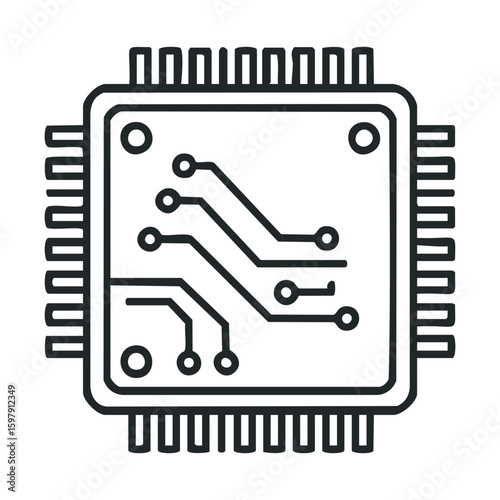 Outline of electronic circuit chip with connectors and pathways