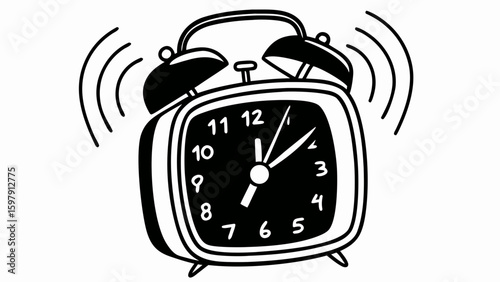 Ringing clock alarm  line art vector silhouette illustration