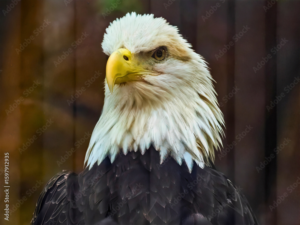 Fototapeta premium Bald Eagle Staring Forward with Intense Expression