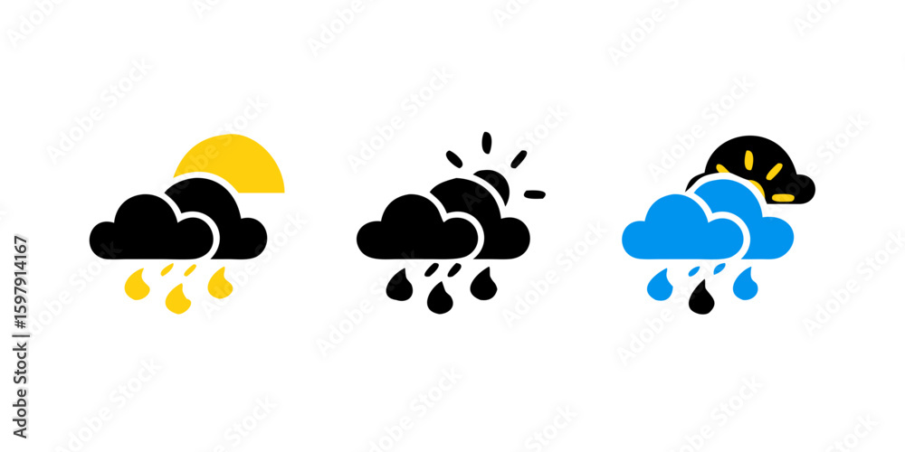 Obraz premium Clouds rain and sun weather icons vector 