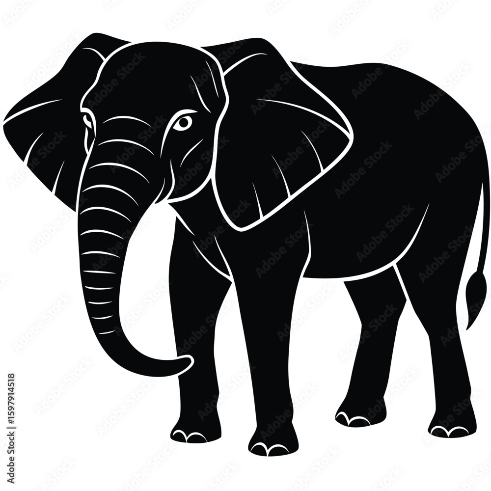 Obraz premium Majestic Black Line Art Elephant Vector