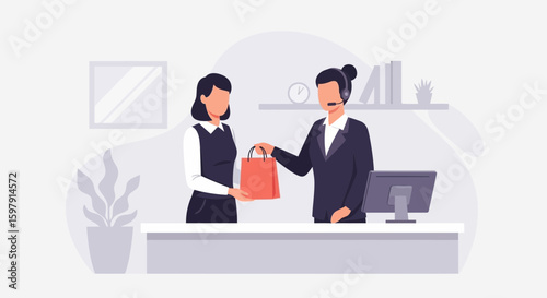 Concierge Services Delivering Shopping Bag To A Guest In A Hotel or Boutique