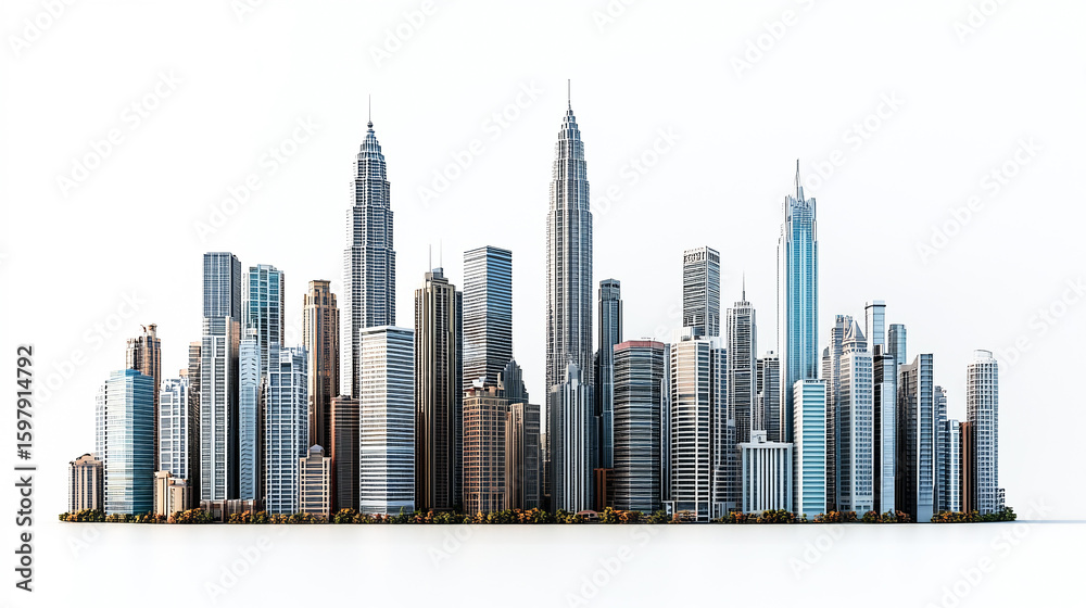 Fototapeta premium Kuala Lumpur skyscrapers Malaysia depicted against a white background