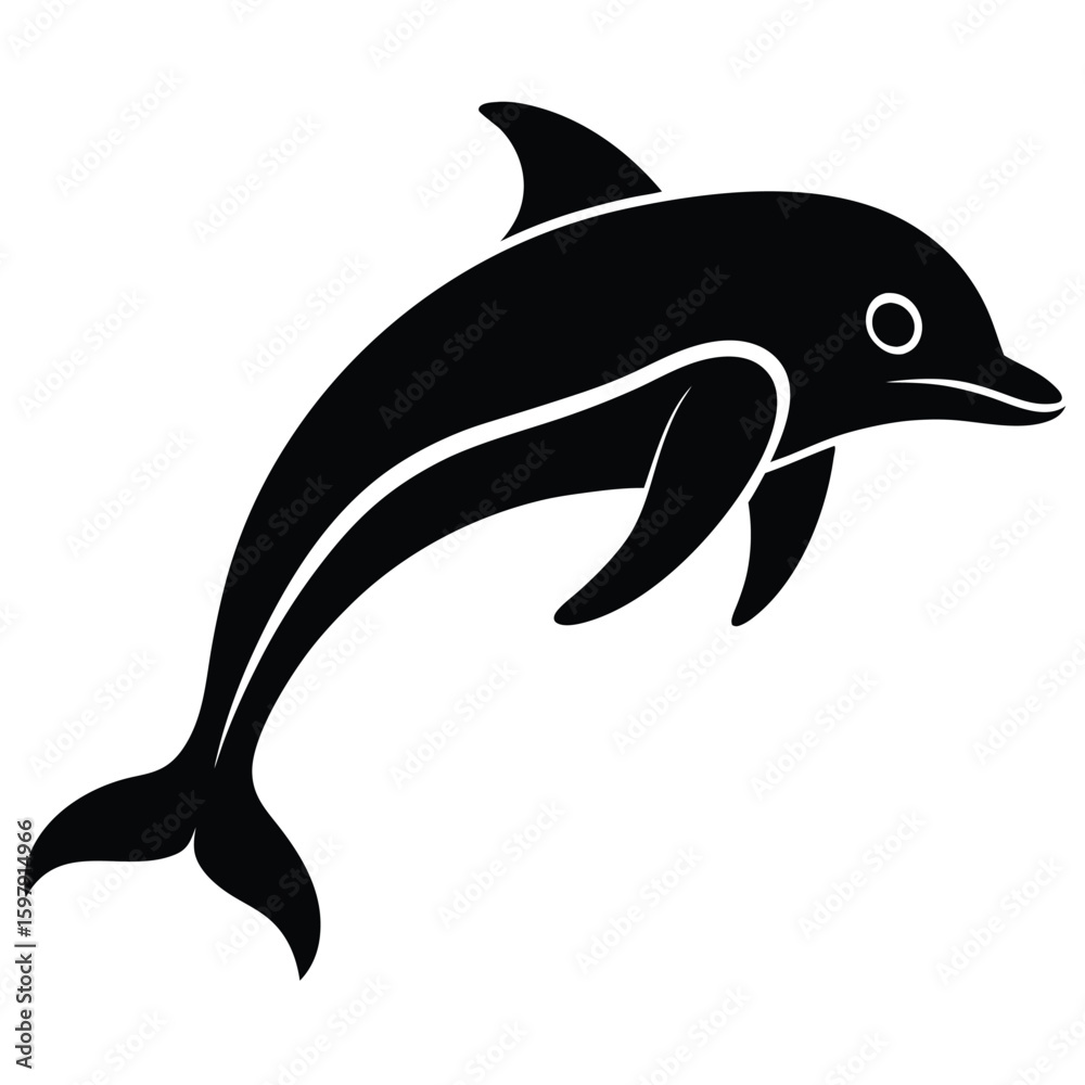 Fototapeta premium Minimal Black Line Art Dolphin Vector