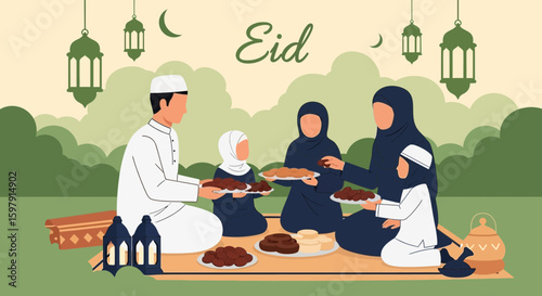 Eid Celebration Family Gathering Enjoying Traditional Sweets And Spending Quality Time Together