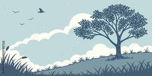 landscape with trees and clouds