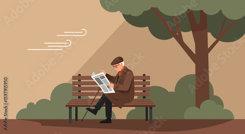Elderly Man Enjoying a Quiet Moment Reading Newspaper in the Park