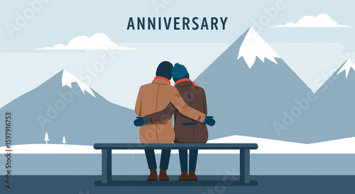 Couple Celebrating Anniversary In Mountain Scenery With Affectionate Embrace Together