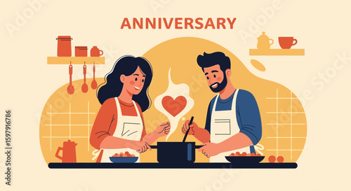 Couple Celebrating Anniversary Cooking Together In The Kitchen At Home