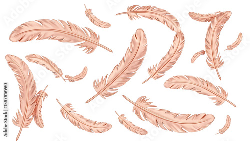 floating feathers, rose gold aesthetic, soft texture background, feather