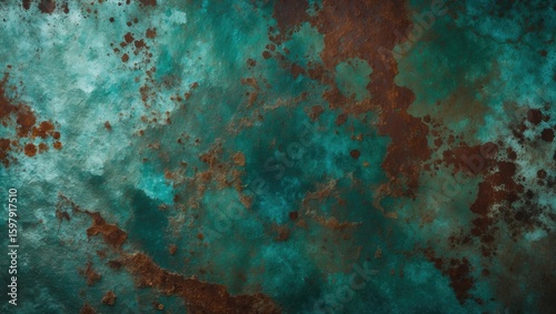 Rusty and textured surface with green and brown tones.