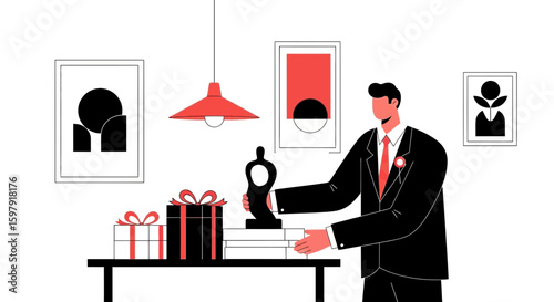 Elegant Celebration Stylish Gift Arrangement And Art Installation Man In Suit