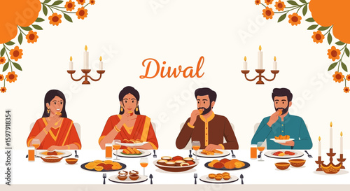 Celebrating Diwali A Festive Family Gathering Over A Delicious Traditional Meal