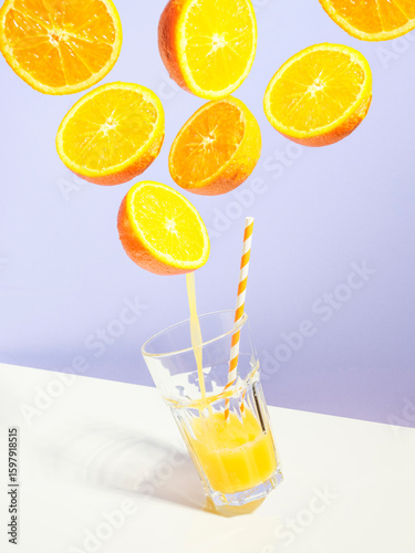 Fresh Orange Juice Splash with Floating Citrus Slices