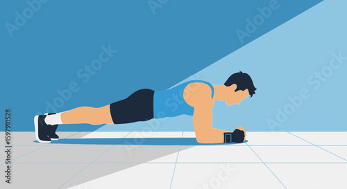 Athletic Man Exercising By Doing The Plank Pose For Core Strength Training