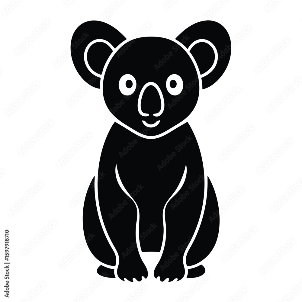 Fototapeta premium Shy Black Line Art Koala Vector