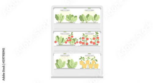 Indoor Garden with LED Lights Growing Vegetables and Herbs