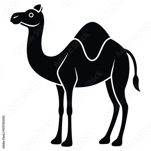 Sturdy Black Line Art Camel Vector
