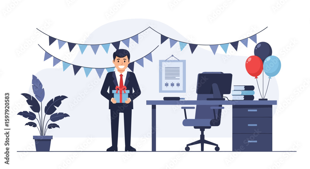 Fototapeta premium Celebrating Employee Achievements With Decorations And Gifts In The Workplace