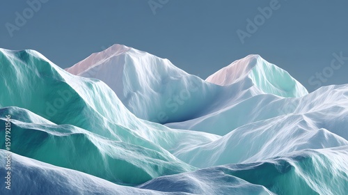 Wallpaper Mural Digital Representation of Textured Ice Mountains with Turquoise and White Colors Under Clear Sky Torontodigital.ca