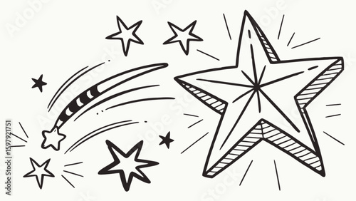 Starry night sky drawing with shooting star and twinkling stars vector illustration art design element 100