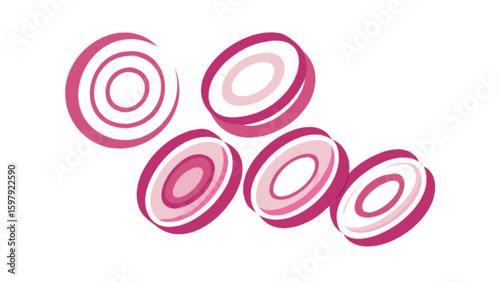 Sliced red onion rings vector illustration for cooking ingredient and food preparation concept design art