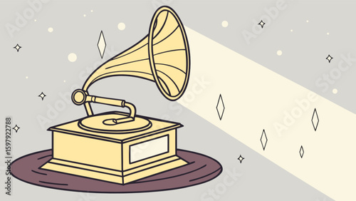 Vintage gramophone record player vector illustration for music lovers and antique collectors design asset